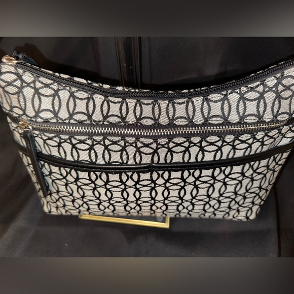 Hallie Crossbody Handbag in Black/Beige Jacquard - Picture 3 of 9